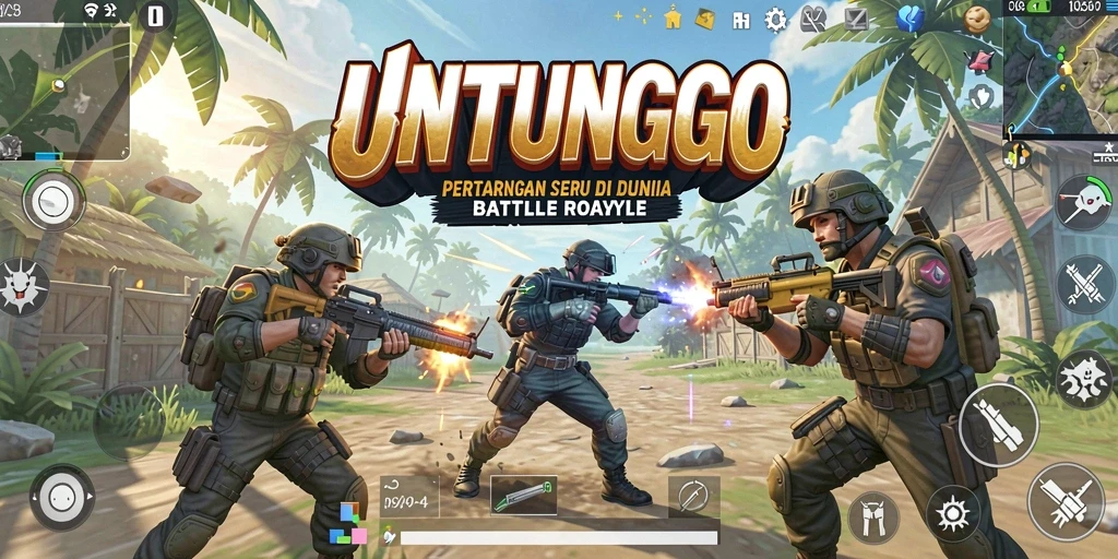 Screenshot UNTUNGGO menampilkan aksi intens dalam pertarungan Battle Royale.